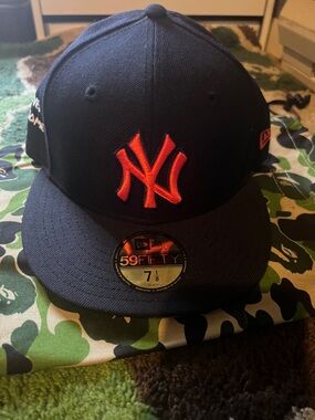 Jae Tips New Era Navy Fitted Cap with orange NY Logo